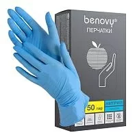 Перчатки Benovy нитриловые М голубые 50 пар 