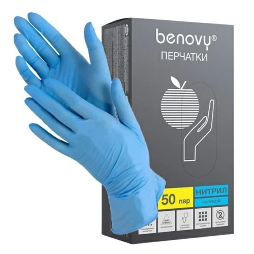 Перчатки Benovy нитриловые М голубые 50 пар в магазине milli.com.ru