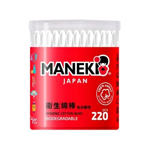 Палочки ватные гигиенические Maneki Red в пластиковом стакане 220шт в магазине milli.com.ru