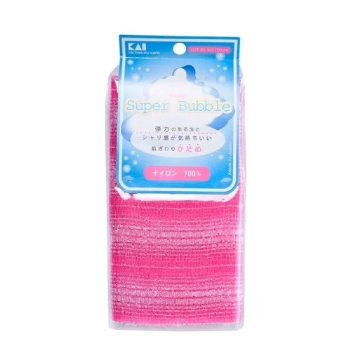 Мочалка для тела Kai с объемным плетением средней жесткости нежно-розовая 30*100см в магазине milli.com.ru