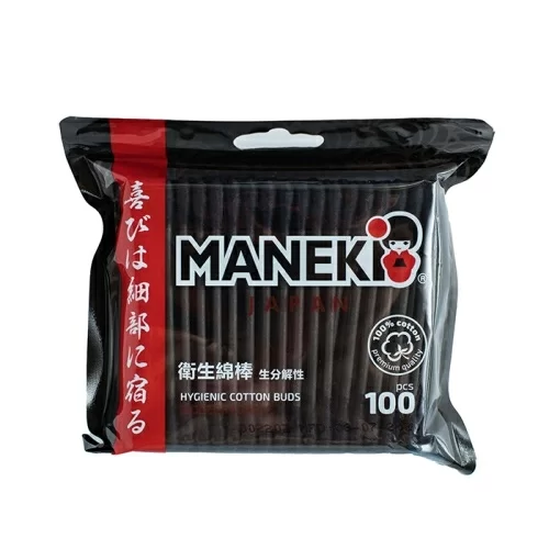 Палочки ватные гигиенические Maneki черные 100шт в магазине milli.com.ru