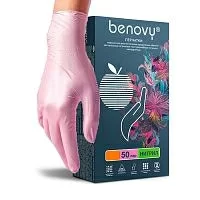Перчатки Benovy нитриловые М розовые 1 пара 